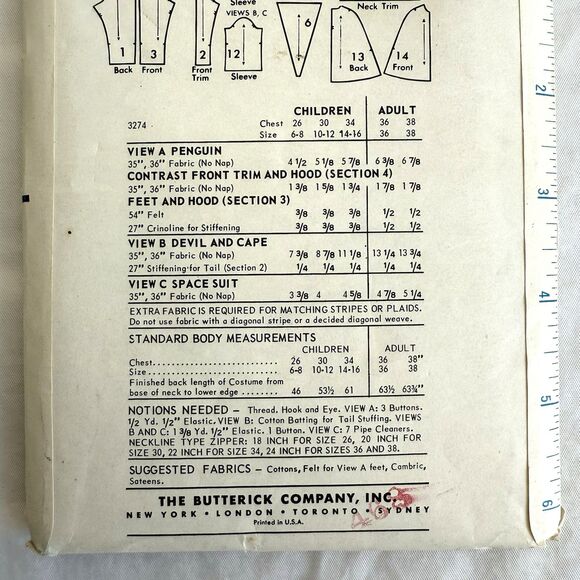 Vtg Halloween Butterick 3274 Costume Sewing Pattern Penguin Devil Alien 10-12 - Picture 7 of 8
